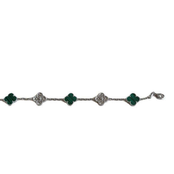 Moissanite & Sterling Silver Green Clover Bracelet main image 0